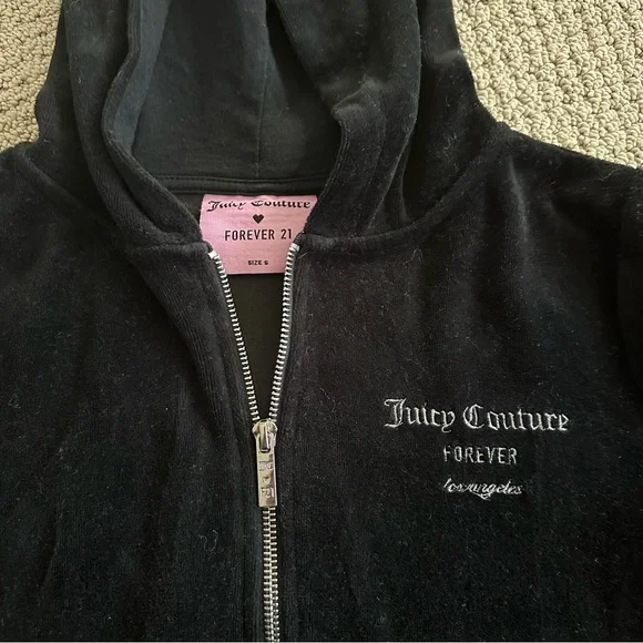 Juicy Couture x forever 21 Black Zip-Up velour Hoodie - Picture 2 of 5